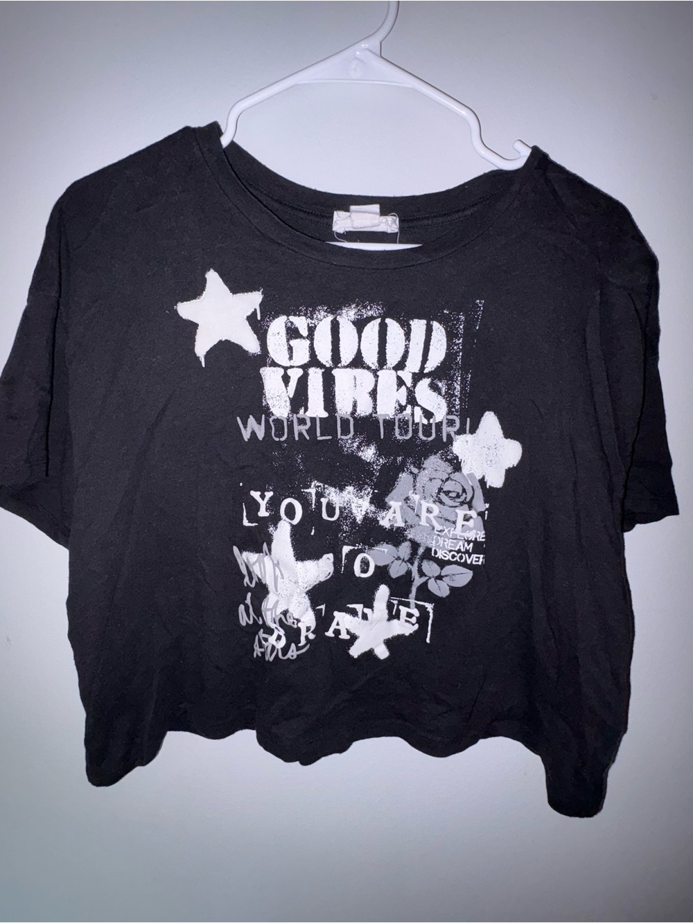 Good Vibes Black Graphic Crop Tee
